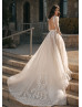 Long Sleeves Ivory Lace Tulle Backless Wedding Dress